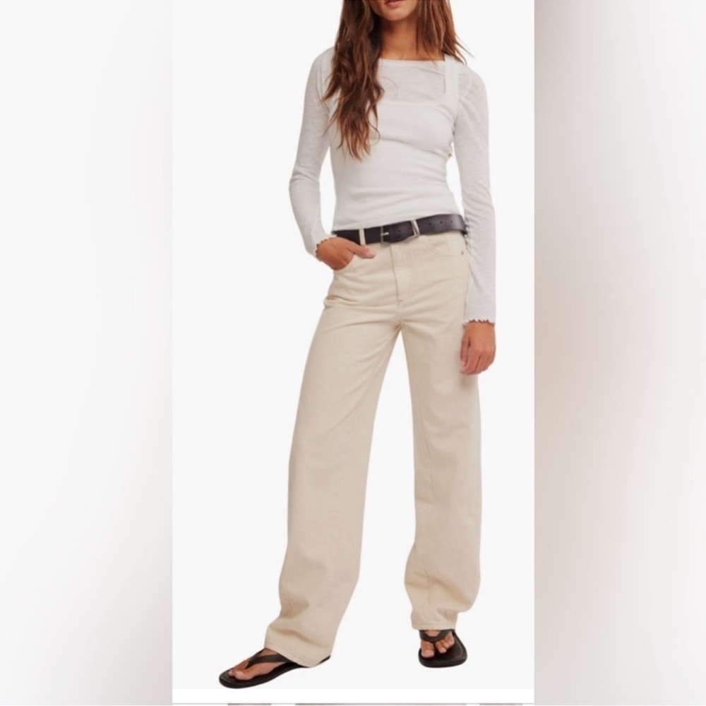 FREE PEOPLE WE THE FREE ASTER SEAMED RELAXED STRAIGHT LEG CREAM JEANS NWT